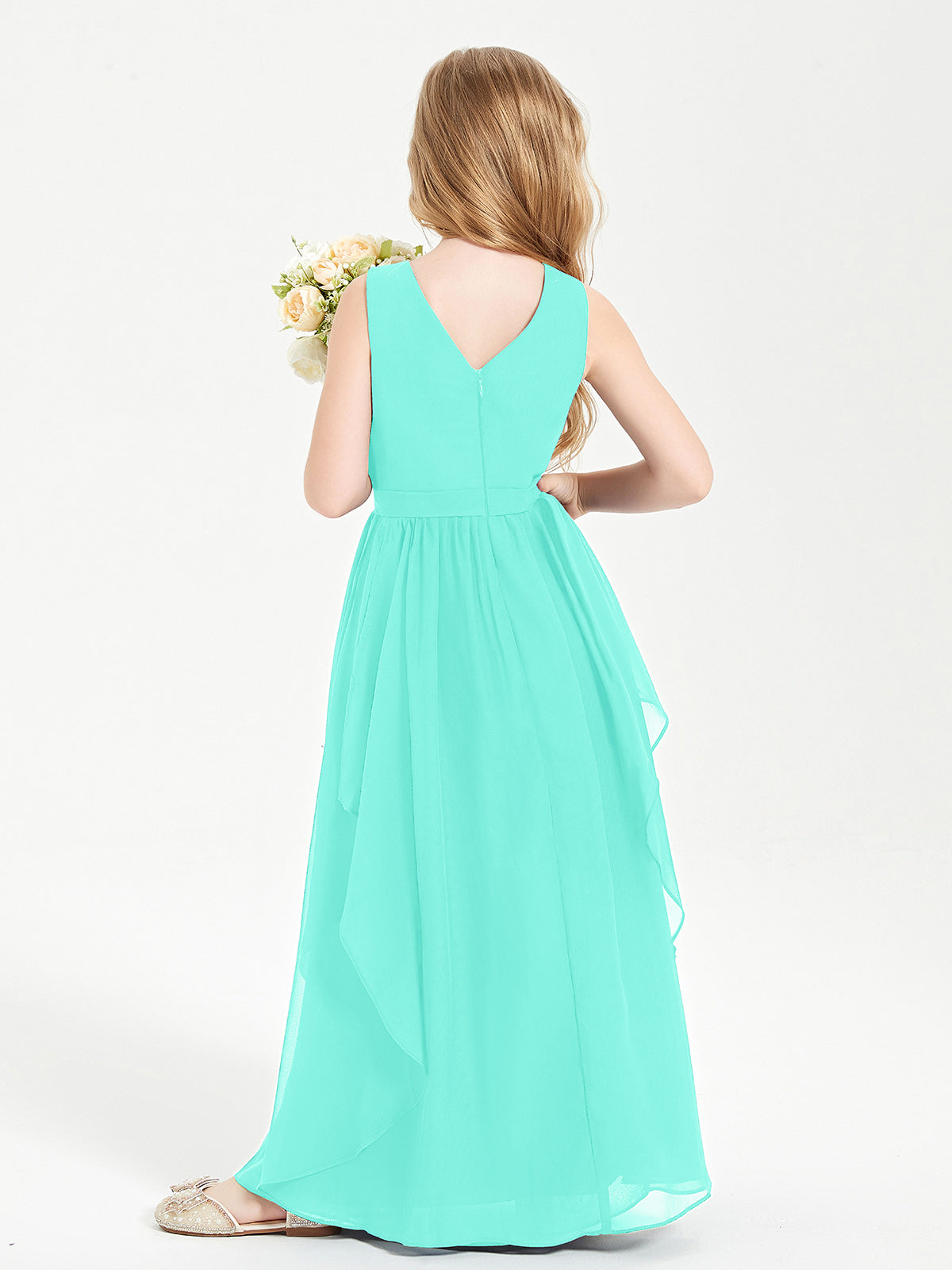 Boho Sleeveless Junior Chiffon Bridesmaids Gown Spa